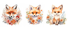 Baby Cute Fox Floral Watercolor Ai Generated