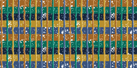 Poster - Striped and spotted color pattern. Horizontal color layers, and vertical curved stripes. Design for textile, fabric, clothing, curtain, rug, batik, ornament, background, wrapping.