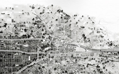 Wall Mural - Map of the city on white background. Top view. Generative AI technology.