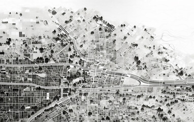 Sticker - Map of the city on white background. Top view. Generative AI technology.