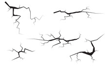 Collection Of Crack Vectors. Collection Of Wall Cracks. Different Elements Of Black Lightning. Ground Cracks Isolated On A White Background