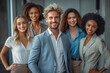 © Surachetsh - A diverse group of businesspeople poses for a professional team photo, exuding confidence and professionalism, while looking smart and impeccable. Generative AI.