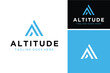 Initial Letter A Altitude Adventure with Stripes Ribbon Top Mountain Peak logotype Lettering Outdoor Apparel logo design