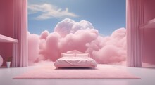 Generative AI, Pink Magenta Fantastic 3d Clouds In The Room Interior, Sky And Landscape. Gentle Colors And With Bright Lights.	
