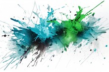 White Background With Blue And Green Splatter Brush Strokes
