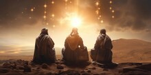 Three Wise Men In Awe Of The Guiding Star. Created With Generative AI Technology.