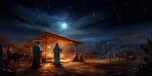 Guiding The Three Kings To The Manger Where Jesus Lay. Created With Generative AI Technology.