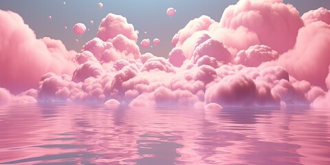 Generative AI, Pink magenta fantastic clouds, sky and landscape. Gentle colors and with bright lights.