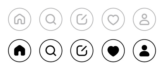 Poster - Home, search, new thread, activity, and profile icon vector in circle line. Social media elements inspired by threads app