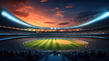 Stadium Of Cricket Night, Bright Color. Generative Ai