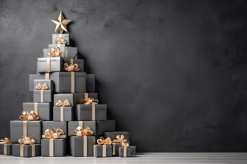 Wall Mural - A stack of wrapped Christmas presents against a plain wall