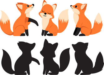 Sticker - fox character, cartoon in flat style vector