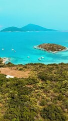 Wall Mural - Vertical aerial shot of Yachts in beautiful bay in Turkey, Bodrum. Aegean coast of turkish riviera