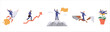 © Iryna Petrenko - Isolated set of people cartoon character enjoying career growth and advancement goal achievement