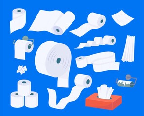 Poster - cartoon color unwound toilet paper icon set concept flat design style. vector illustration of bathro