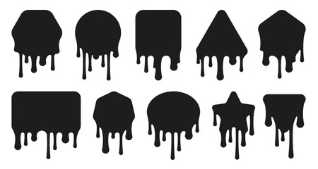 Poster - Black dripping shapes. Abstract black oil drops and splashes, simple abstract stain and flow of liquid. Vector chocolate syrup and oil splashes collection. Different shapes with leaking ink