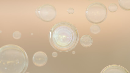 Poster - Cosmetic 3D liquid bubbles with a bright background. Bubbles of collagen design. Serum and Cream for Moisture Concept. Vitamin as a concept for beauty and health care. 