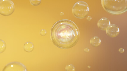 Poster - 3D rendering Cosmetics Serum bubbles on defocus background. Collagen bubbles Design. Moisturizing Cream and Serum Concept. Vitamin for personal care and beauty concept.