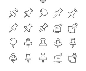 Poster - Push pin. Reminder, attach, pinned, tack, thumbtack. Pixel Perfect Vector Thin Line Icons. Simple Minimal Pictogram