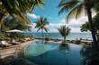 Stunning landscape, swimming pool blue sky with clouds, Tropical resort hotel, Luxury travel vacation