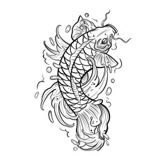 Sticker - Koi fish tattoo with water splash Asian or Japanese style. Illustration with white background.