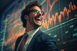 Mann arbeitet an der Börse vor Börsenkursen mit starken Emotionen, 5, Ai generiert
