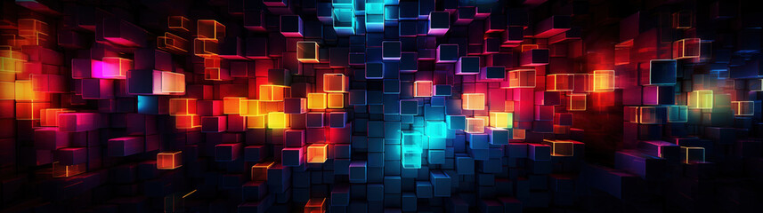 Abstract futuristic colorful glowing neon wallpaper. Technology, digital data concept. AI