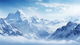 Fototapeta Uliczki - Panoramic view of snowy mountains in the clouds. Winter landscape