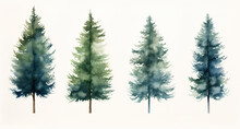 Collection Set Of Trees Pattern Watercolor 
