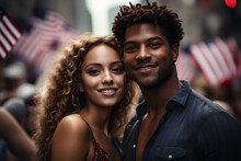 Close Up Of American Mixed Race Couple. Two Young People Staying Happy Together. Fine Portrait About Diversity, Happy Real Love Concept. AI Generative