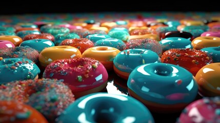 Delicious colorful donut set. Created with Generative AI.