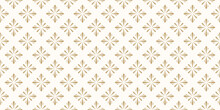 Golden Vector Geometric Floral Seamless Pattern. Simple White And Gold Ornamental Texture In Oriental Style. Abstract Mosaic Background With Flower Silhouettes, Diamond Shapes. Luxury Repeat Design