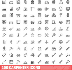 Poster - 100 carpenter icons set. Outline illustration of 100 carpenter icons vector set isolated on white background