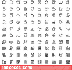 Poster - 100 cocoa icons set. Outline illustration of 100 cocoa icons vector set isolated on white background