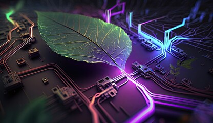 Green eco technology concept with abstract circuit line background. Generative Ai