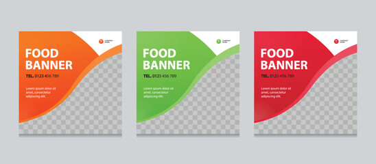 Wall Mural - set of editable square business web banner design template. background gradients color. food sale di