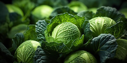 Sticker - AI Generated. AI Generative. Fresh organic green cabbage plant vegetable. Graphic Art