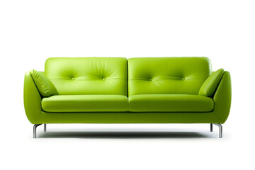 Wall Mural - Green sofa modern isolated on white background.Generative Ai.