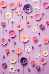 Wall Mural - Paper art style flowers infinite pattern.