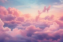 Graduated Pastel Pink Color Clouds And A Light Blue Sky Background.
