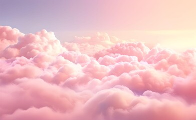 Pink clouds in the sky stage fluffy cotton candy dream fantasy soft background. Generative AI.