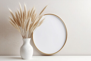 Elegant Oval Frame Embraced by Wisps of Pampas Grass, Generative AI
