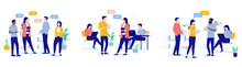 Office Talk Vector Collection - Set Of Illustration Of People Communicating And Having Discussion At Work. Flat Design With White Background