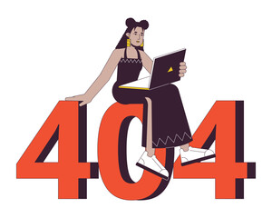 Poster - busy hispanic freelancer error 404 flash message. remote work on laptop. empty state ui design. page