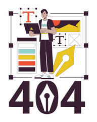 Poster - Freelancer web designer error 404 flash message. UI and UX designer. Empty state ui design. Page not found popup cartoon image. Vector flat illustration concept on white background