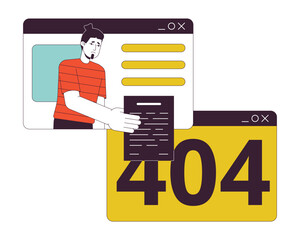 Poster - unhappy man hands over blank to browse window error 404 flash message. remote work. empty state ui d
