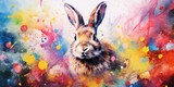 Fototapeta Na drzwi -  Bunny's Watercolor Masterpiece - Passionate Brushstrokes - Artistic Inspiration - Colorful Canvas   Generative AI Digital Illustration