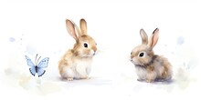  Rabbit And Butterfly - Baby Bunny On Isolated White Background - Watercolor Illustration  Generative AI Digital Illustration