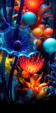 Fototapeta Kwiaty - Colorful Glass Sculpture with Blue, Orange, and Red Flowers