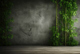 Fototapeta Sypialnia - Green bamboo stems against concrete grey wall, Generative AI